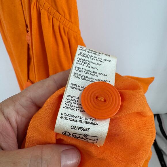 By Anthropologie Renee Flutter Sleeve Linen Blend Mini Dress Orange Size M - Picture 9 of 12